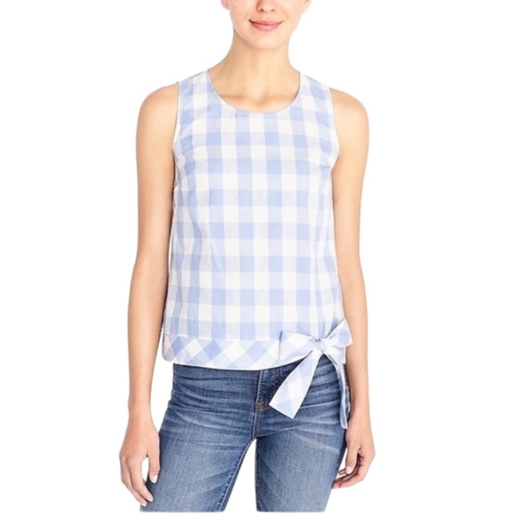 JCREW BLUE GINGHAM CHECK Coastal Summer Resort Chic vacay SIDE TIE TOP 2